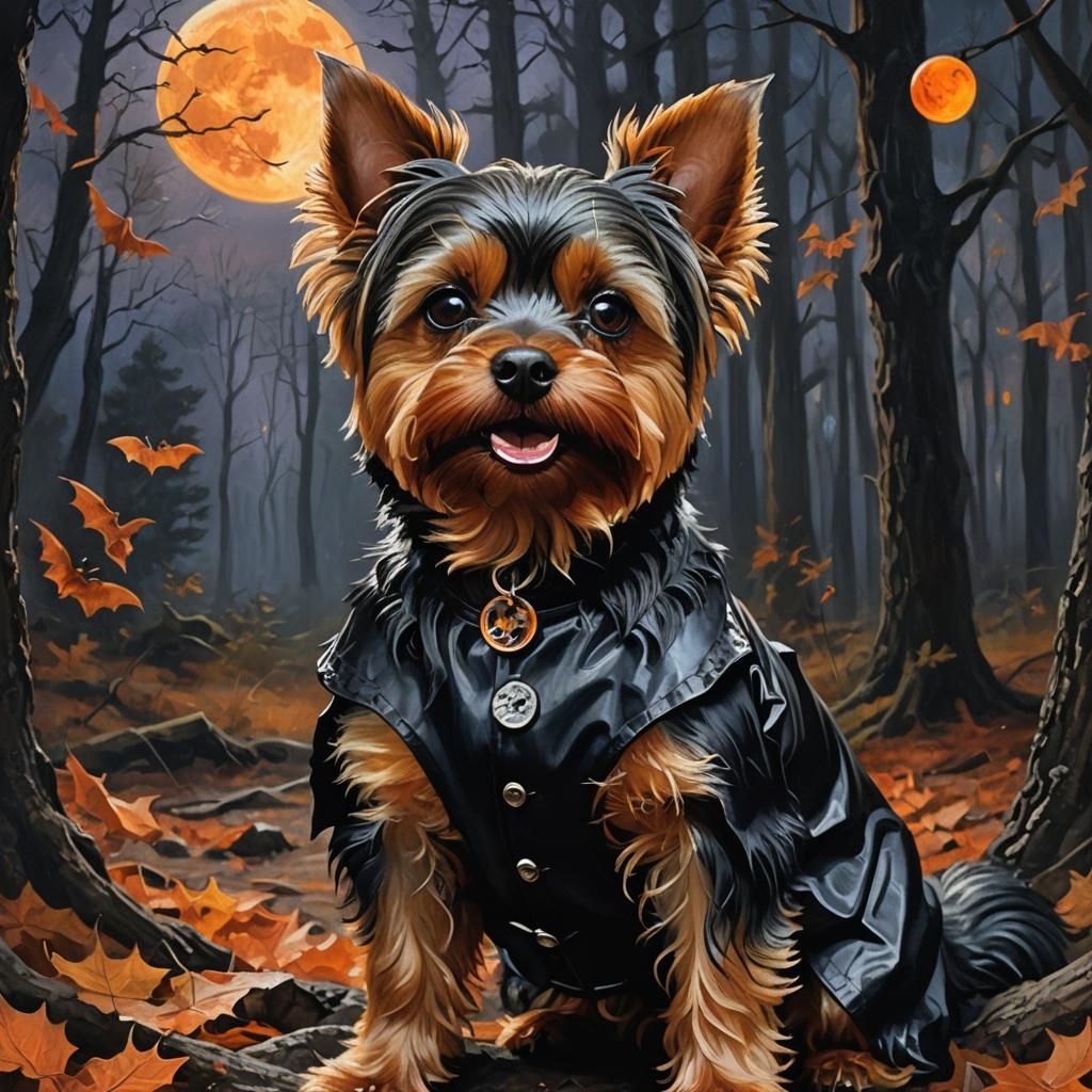 Yorkie Halloween Costume in Oil Painting Style