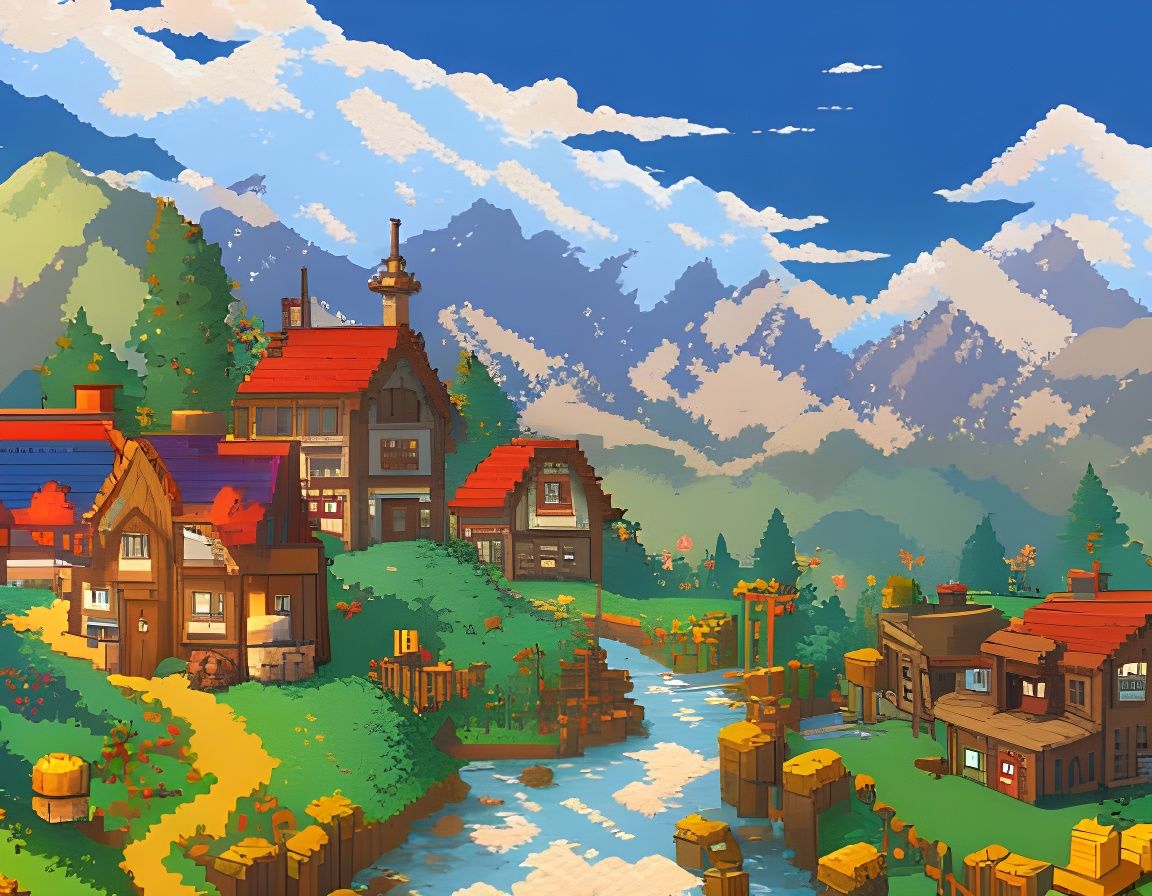 Stunning Pixel Art Landscape in 8-bit Style