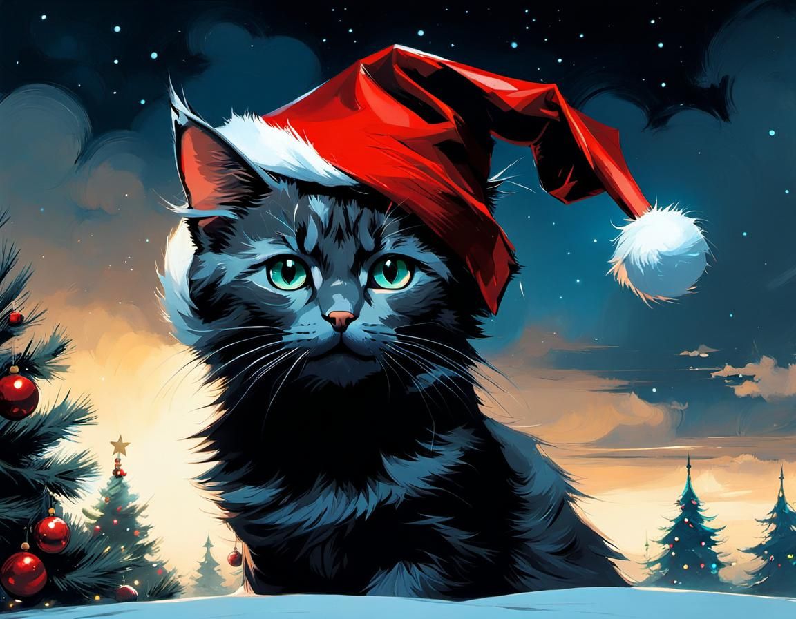 Adorable Christmas Cat in Fairycore Illustration
