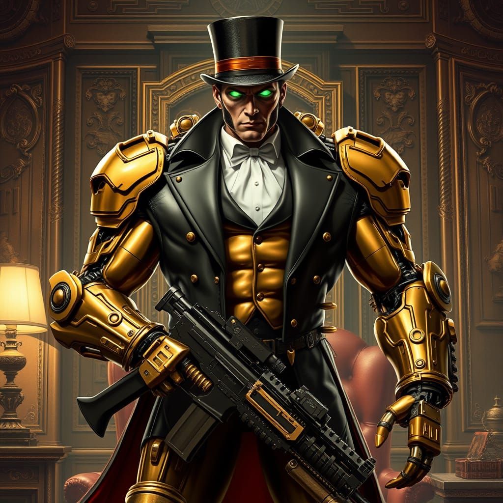 Hyper-Muscular Cyborg Soldier in Cyberpunk Style