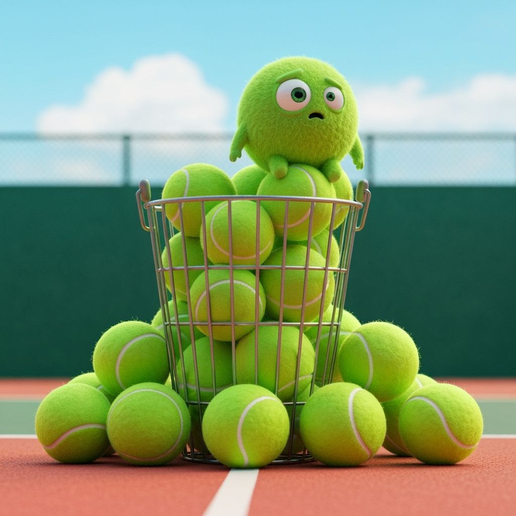 Whimsical Creature on Tennis Balls, CGI Art