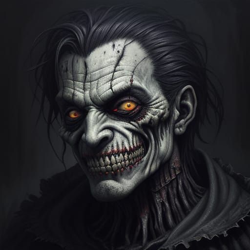 Ethereal Carrion Jester Portrait in Dark Fantasy Oil Paintin...