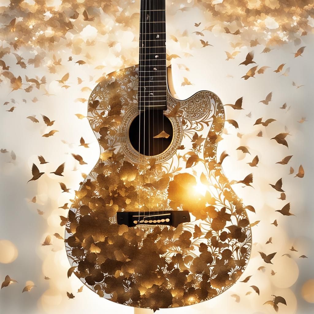 Silhouette of a Man Playing Guitar with Four Seasons