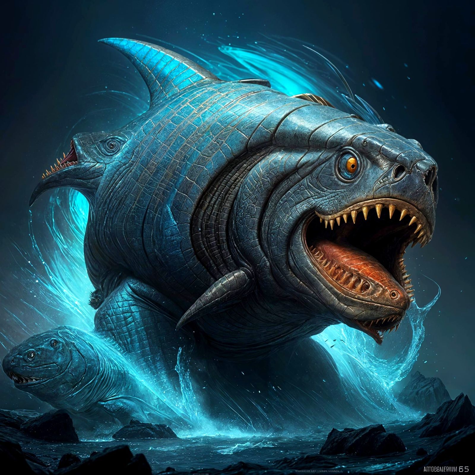 Dunkleosteus Super Predator Portrait in Triadic Colors