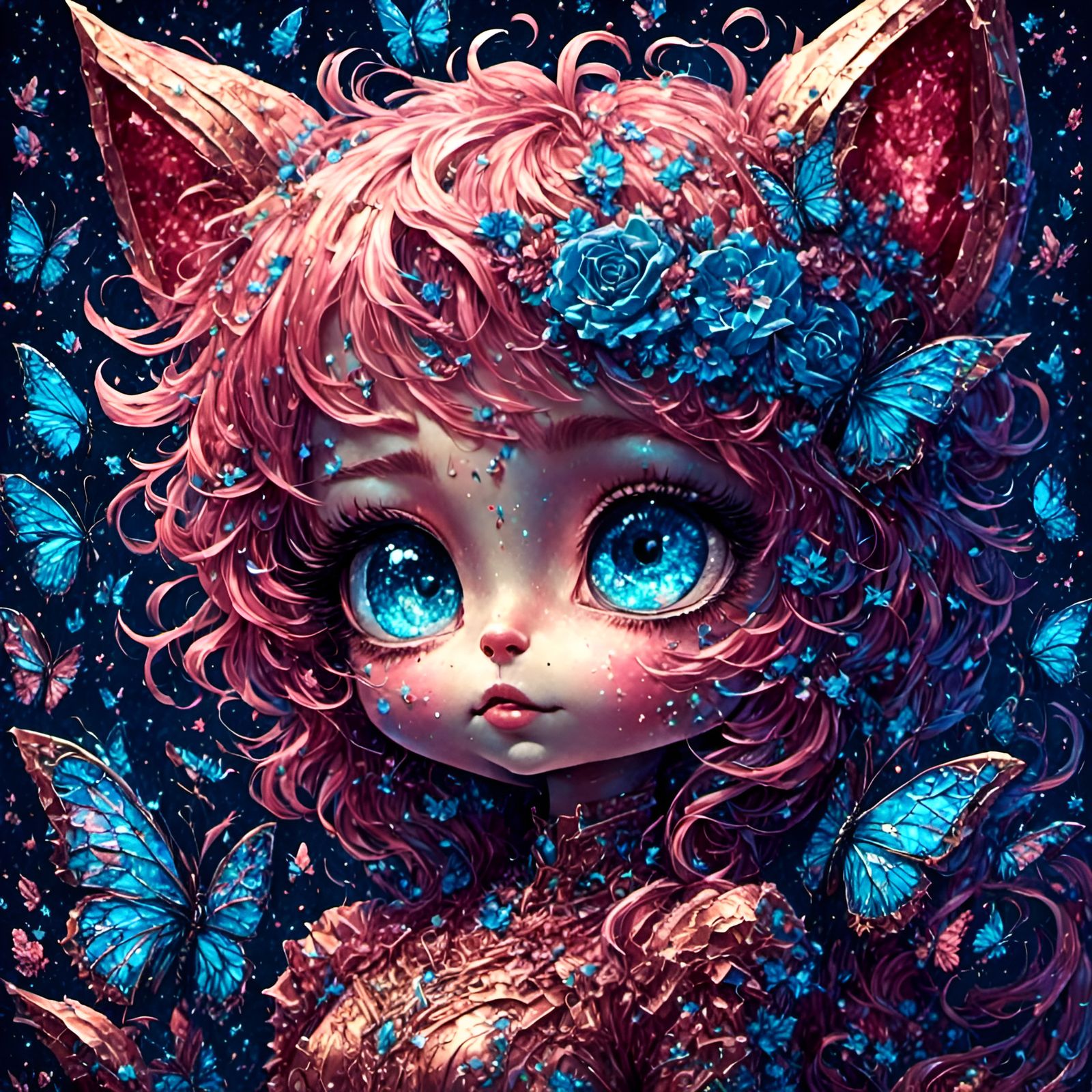 Glittery Neko in Eighties Neon Style