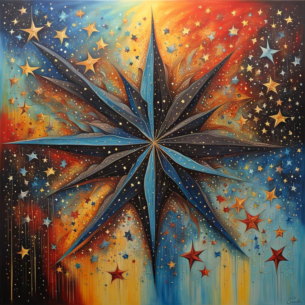 Abstract Waterfall with Stars and Demon