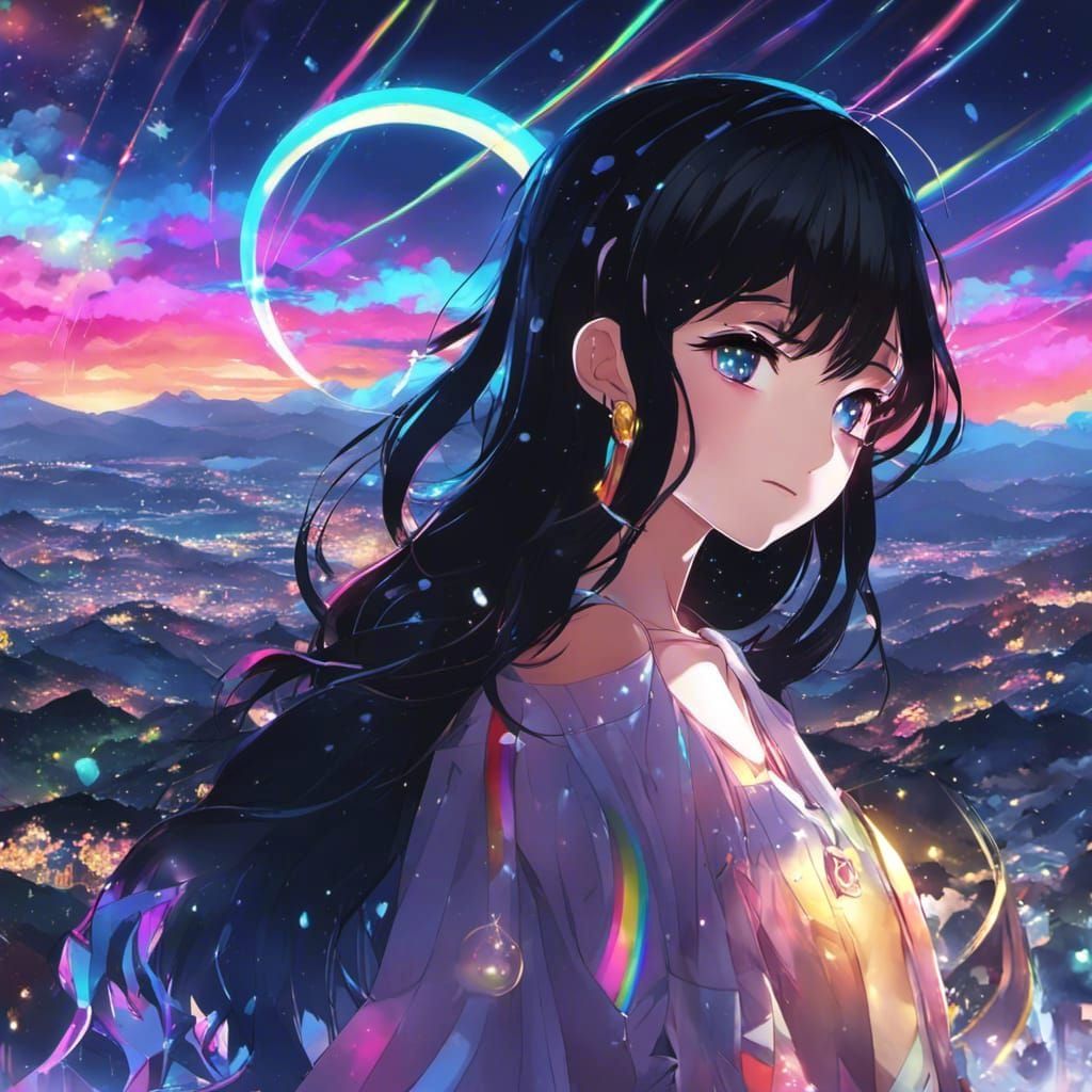 Rainbow Stars Digital Illustration in Anime Style