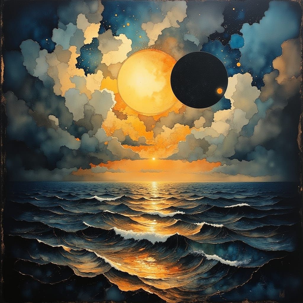 Surreal Eclipse Landscape in Neo-Expressionist Oil Painting