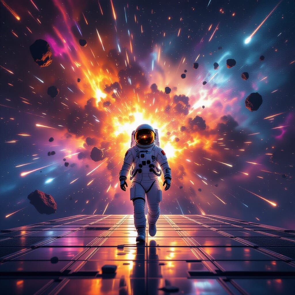 Astronaut Emerges From Cosmic Planetary Explosion