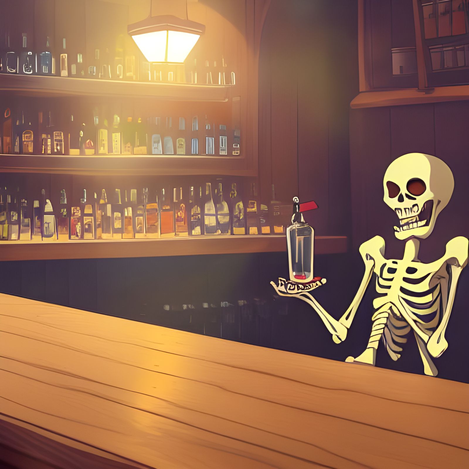 Skeleton Bartender in Studio Ghibli Anime Style