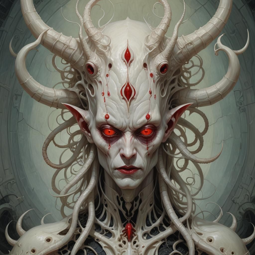 Gothic Portrait of Albino Asmodeus with Horns