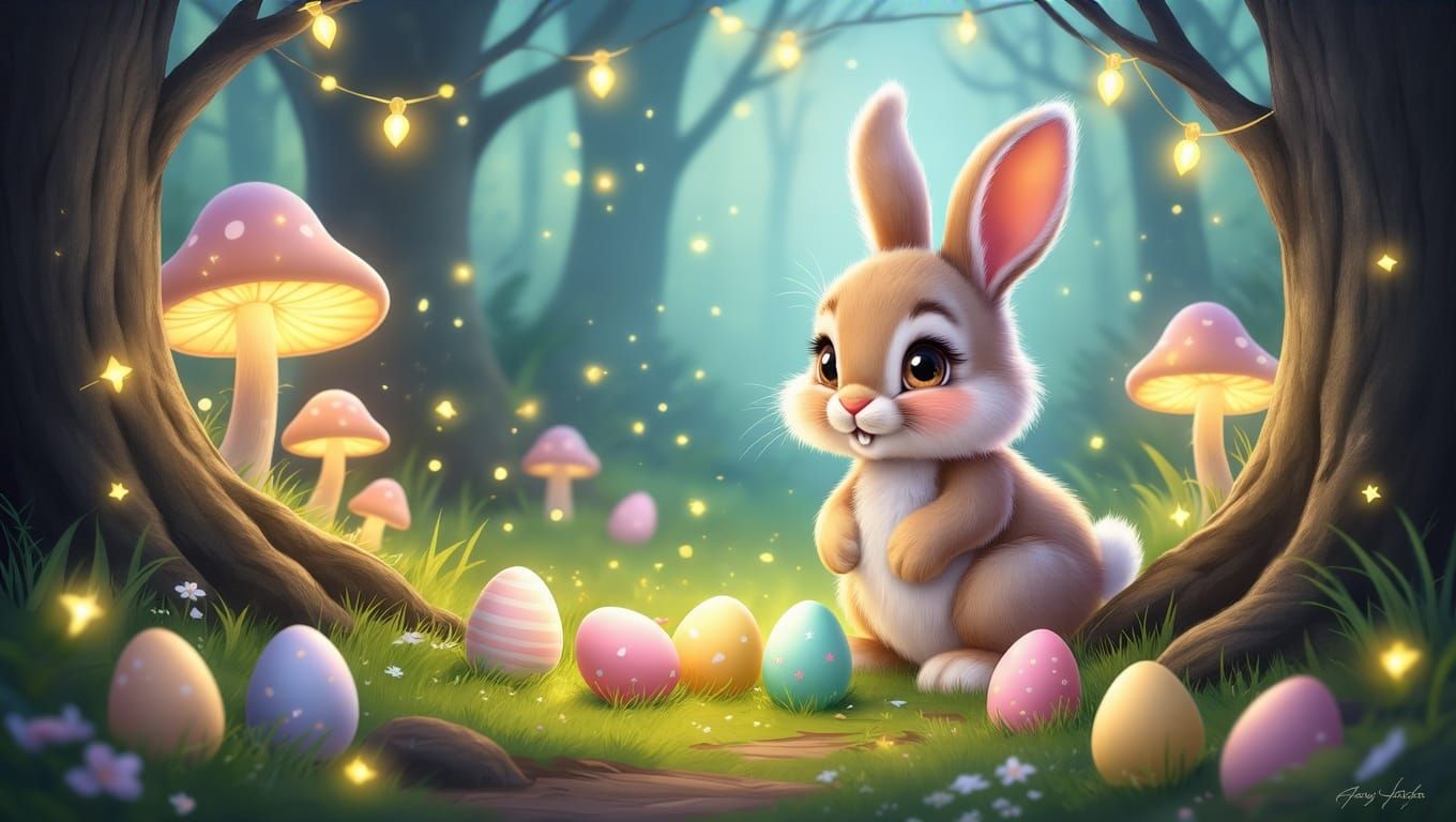 Whimsical Easter Bunny in Enchanted Forest