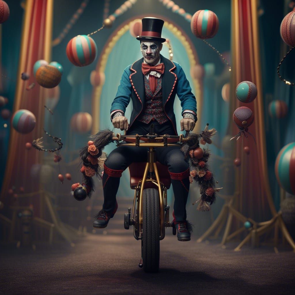 Monocycle Juggler in Freak Show: Detailed Digital Art