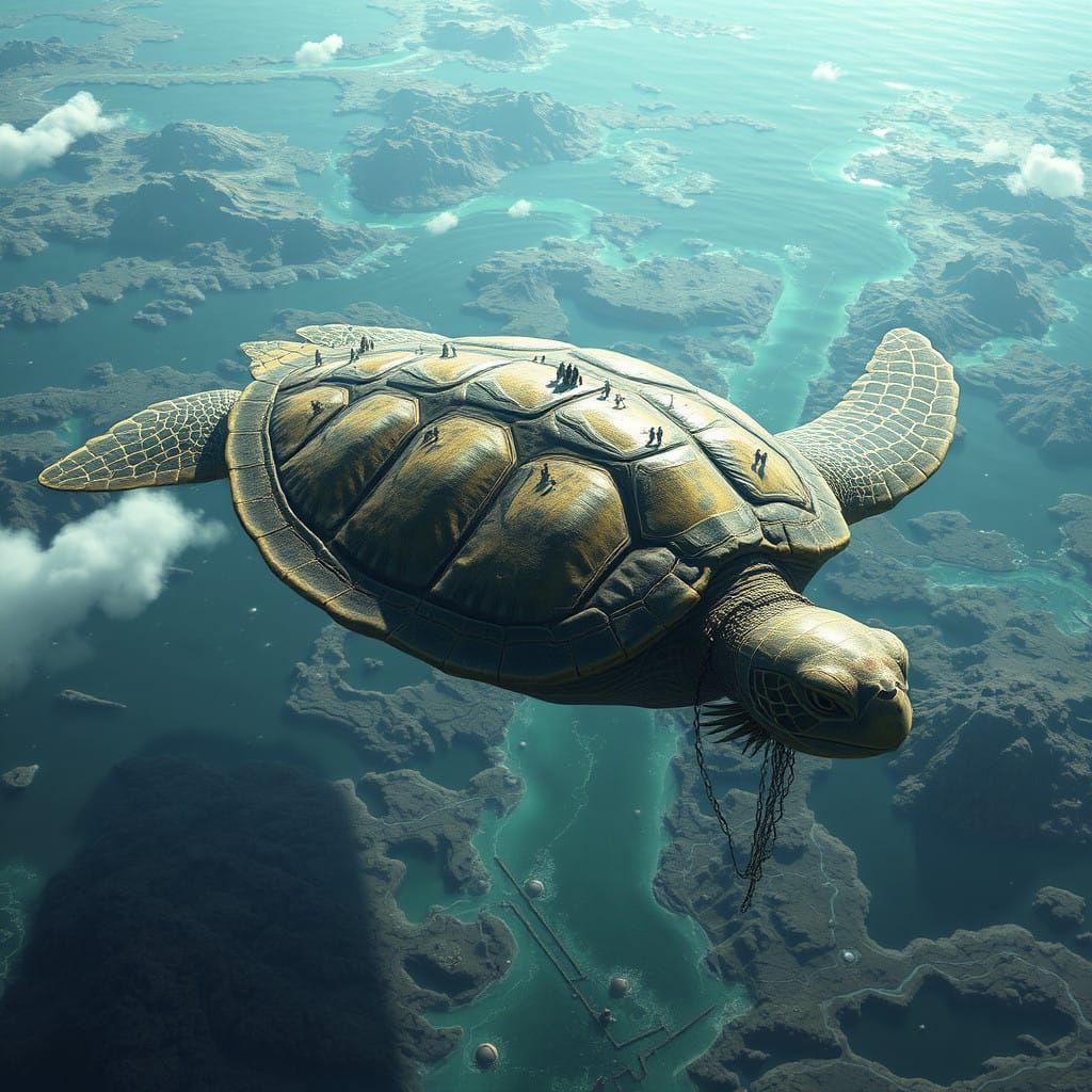Surreal, Organic Landscape of a Living Sea Turtle Carrying a...