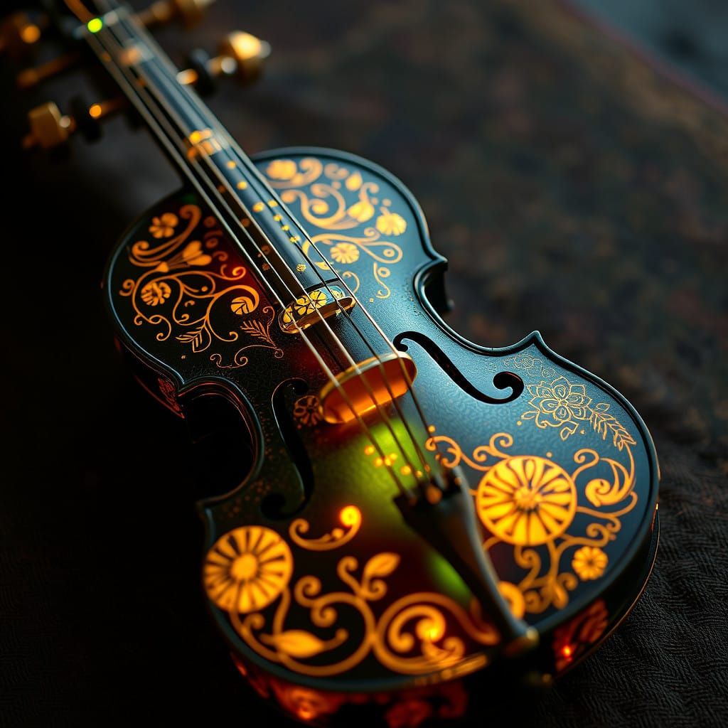 Enchanted Forest Violin in Whimsical Art Style