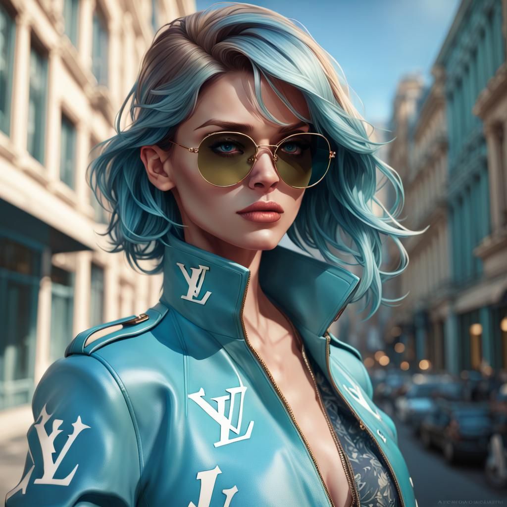 Stylish Woman in Blue Jacket: Hyperdetailed Digital Portrait