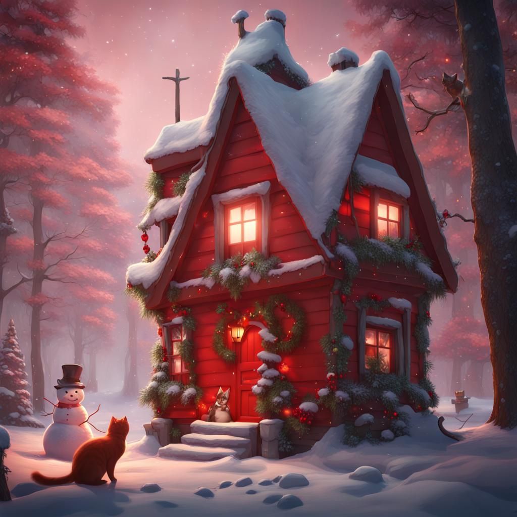 Festive Kittens Play in Winter Wonderland