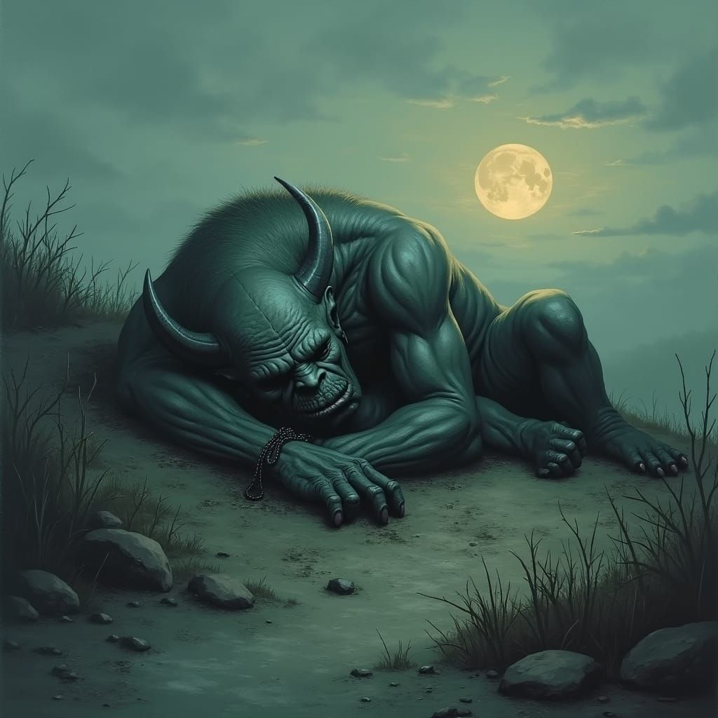 Dreamlike Ogre Slumber in Eerie Twilight