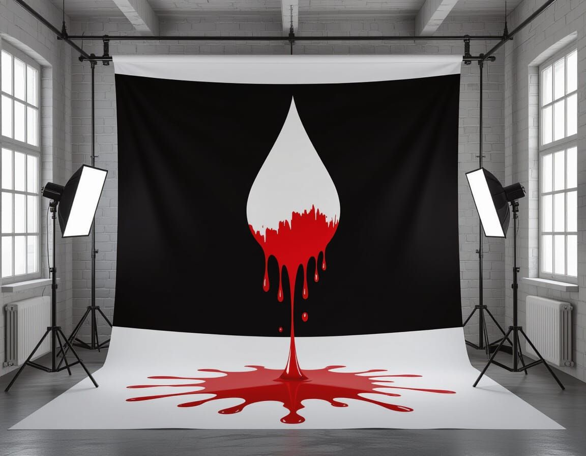 Black Flag With White Blood Drop, Photorealistic