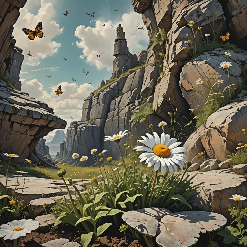 Surreal Daisy Outcrop in Dali-Inspired Style
