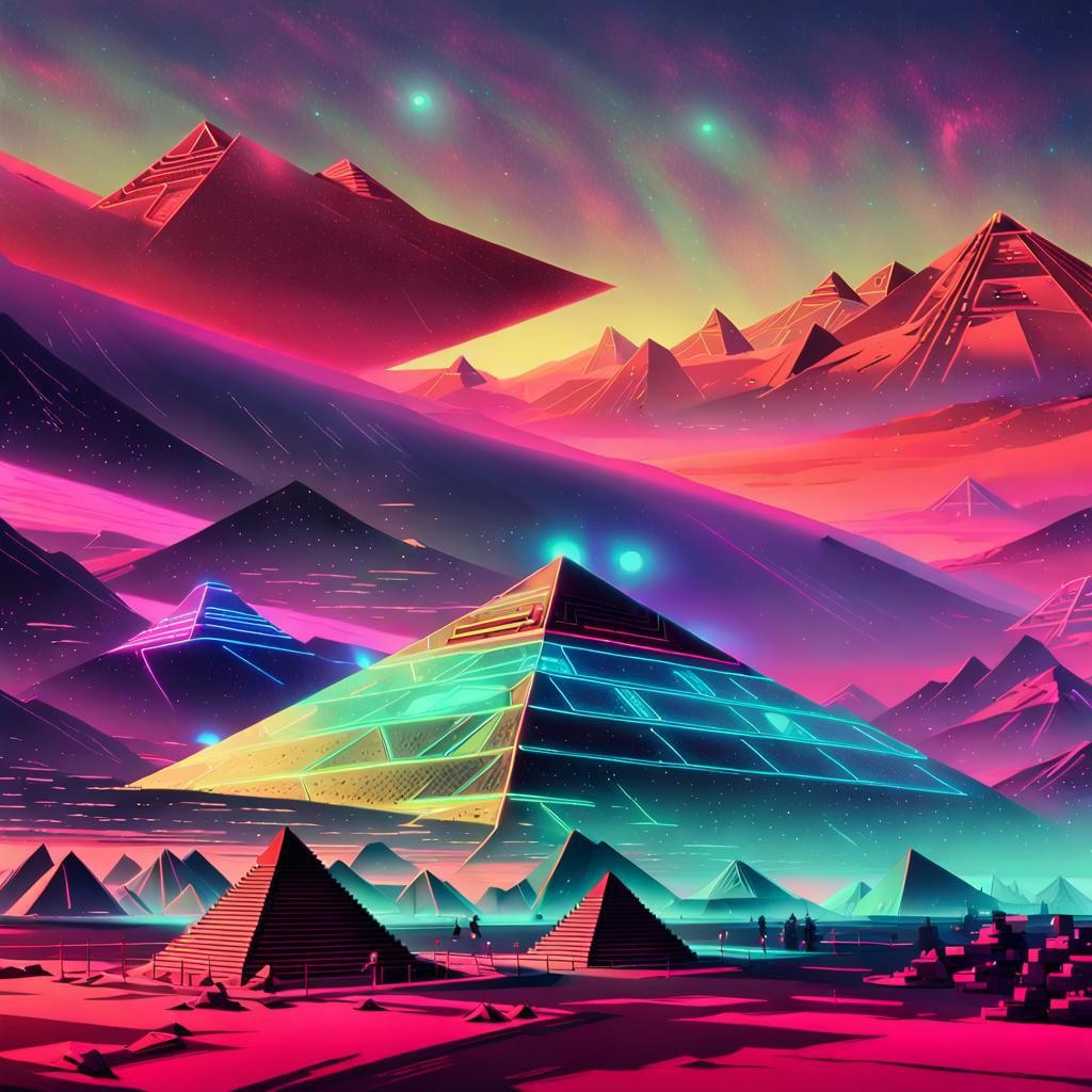 Futuristic Sci-Fi Pyramid in Neon-Lit Metropolis