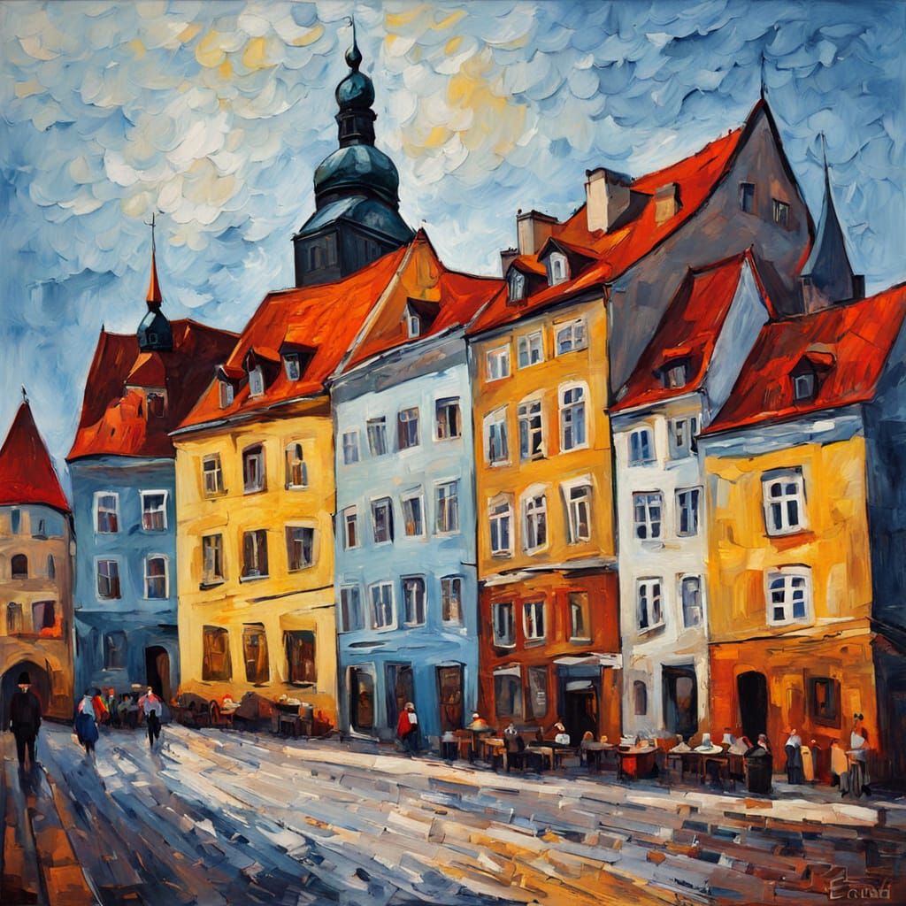 Vibrant Cityscape in Neo-Impressionist Style