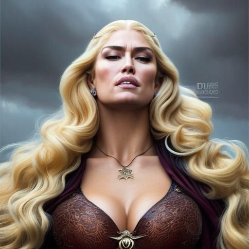 Amazonian Blonde Portrait in Art Nouveau Style