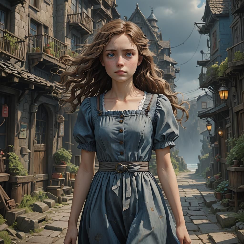 Woman in Studio Ghibli and Tim Burton Style