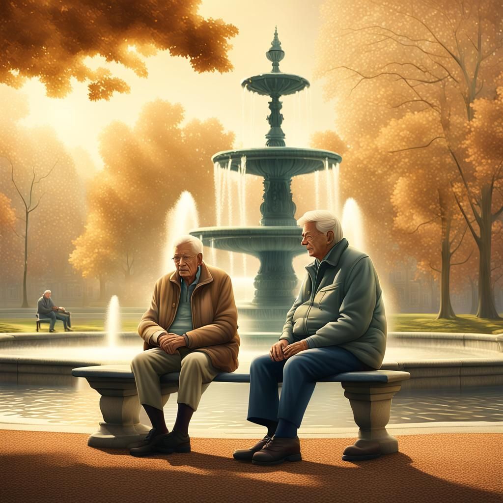 Elderly Gay Couple in Garden, Photorealistic Style