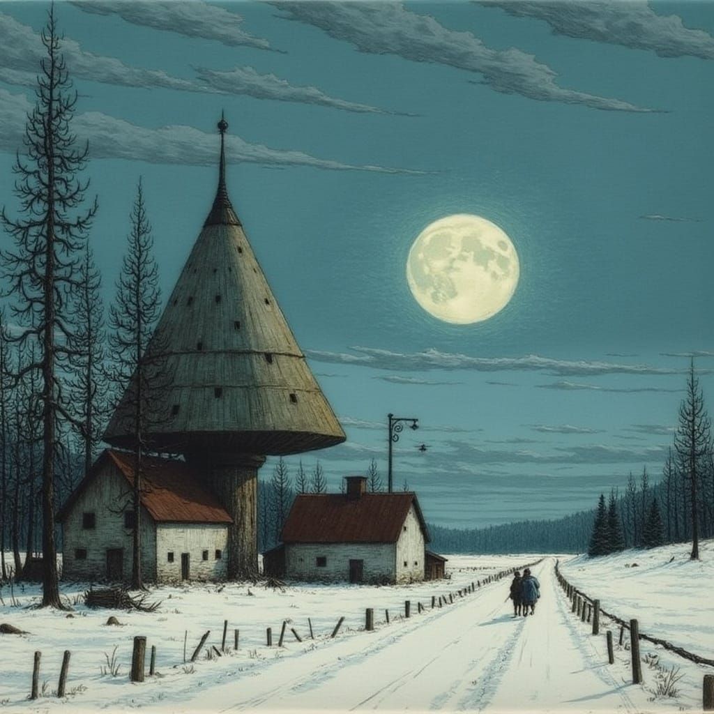 Winter Morning Dog Walk Under a Full Moonlit Glow