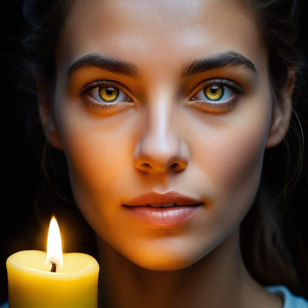 Intricate Portrait of a Serene Young Woman with a Softly Lit...