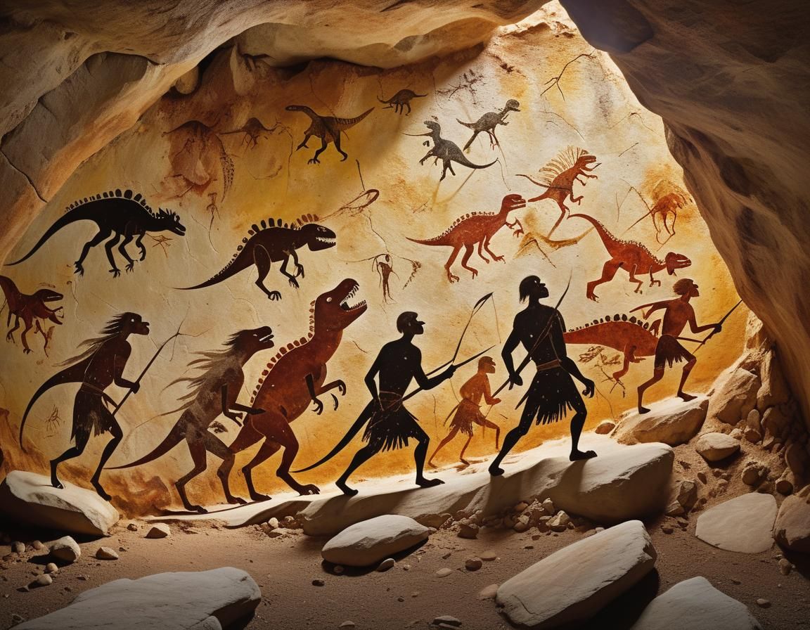 Dinosaurs Documented in a Cave Painting