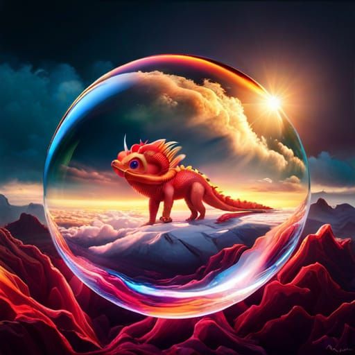 Baby chinese dragon in the bubble nest