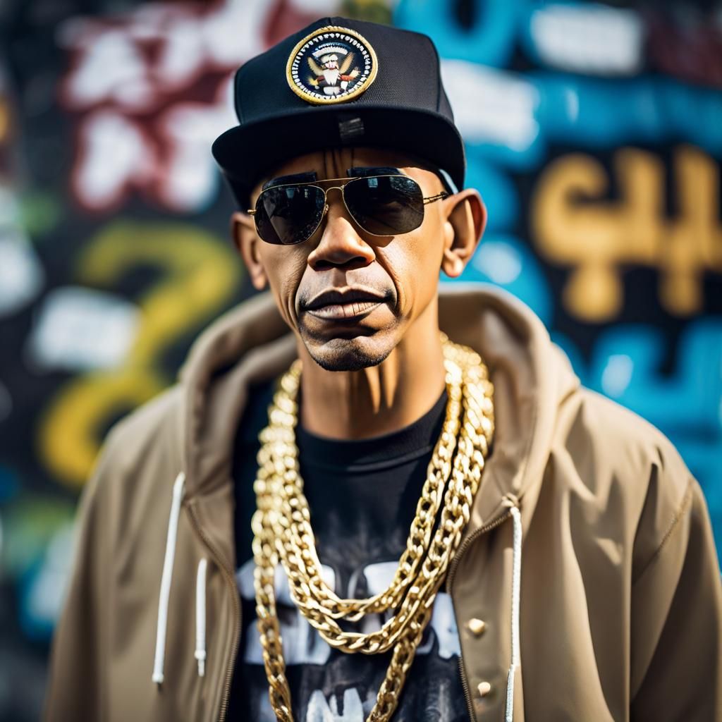 Obama in Hip Hop Style with Gold Chains