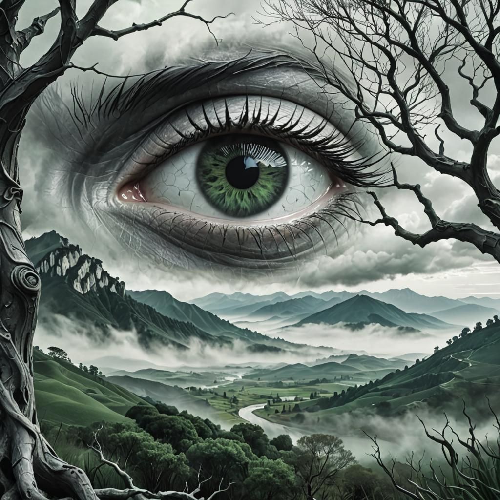 Surreal Eye in Dreamlike Landscape