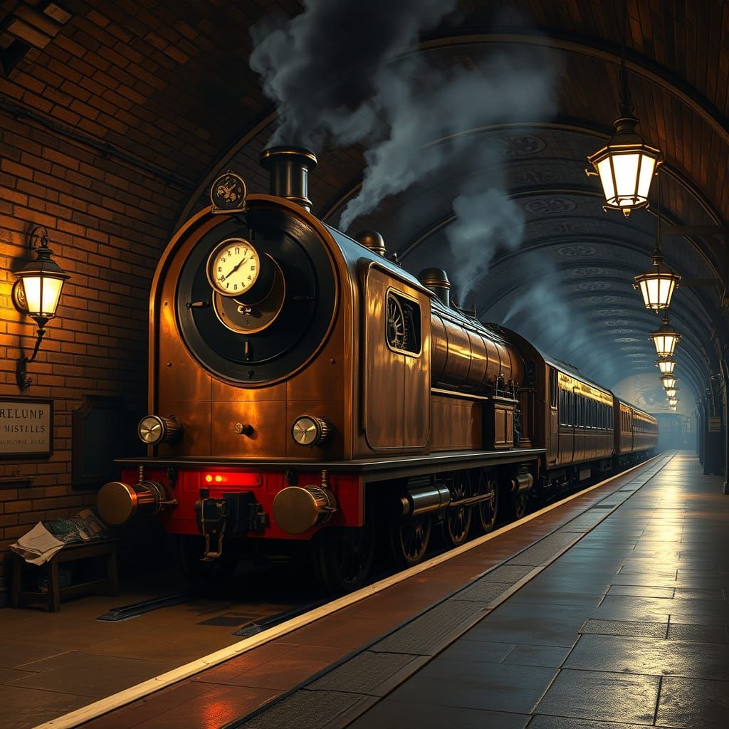 Steampunk London Railway Platform in Elegant, Victorian-Insp...