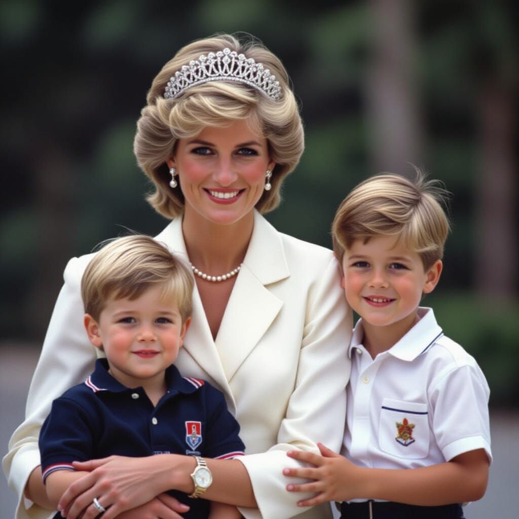 Princess Diana with William and Harry in Hong Kong