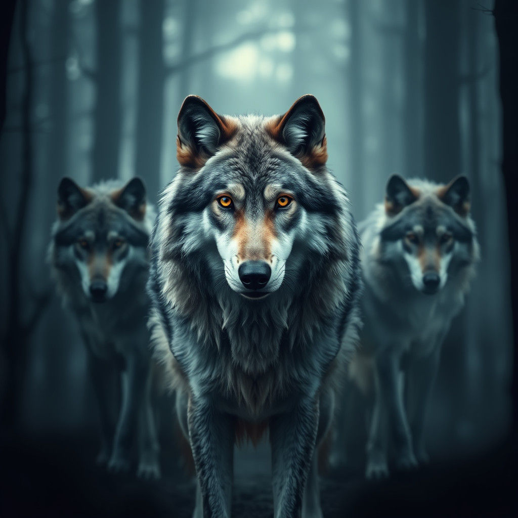 Majestic Wolf with Pack in Ethereal Forest