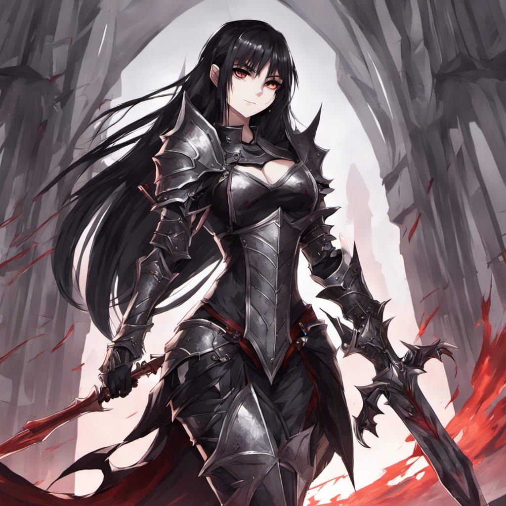 Anime Dark Elf Vampire Knight in Plate Armor