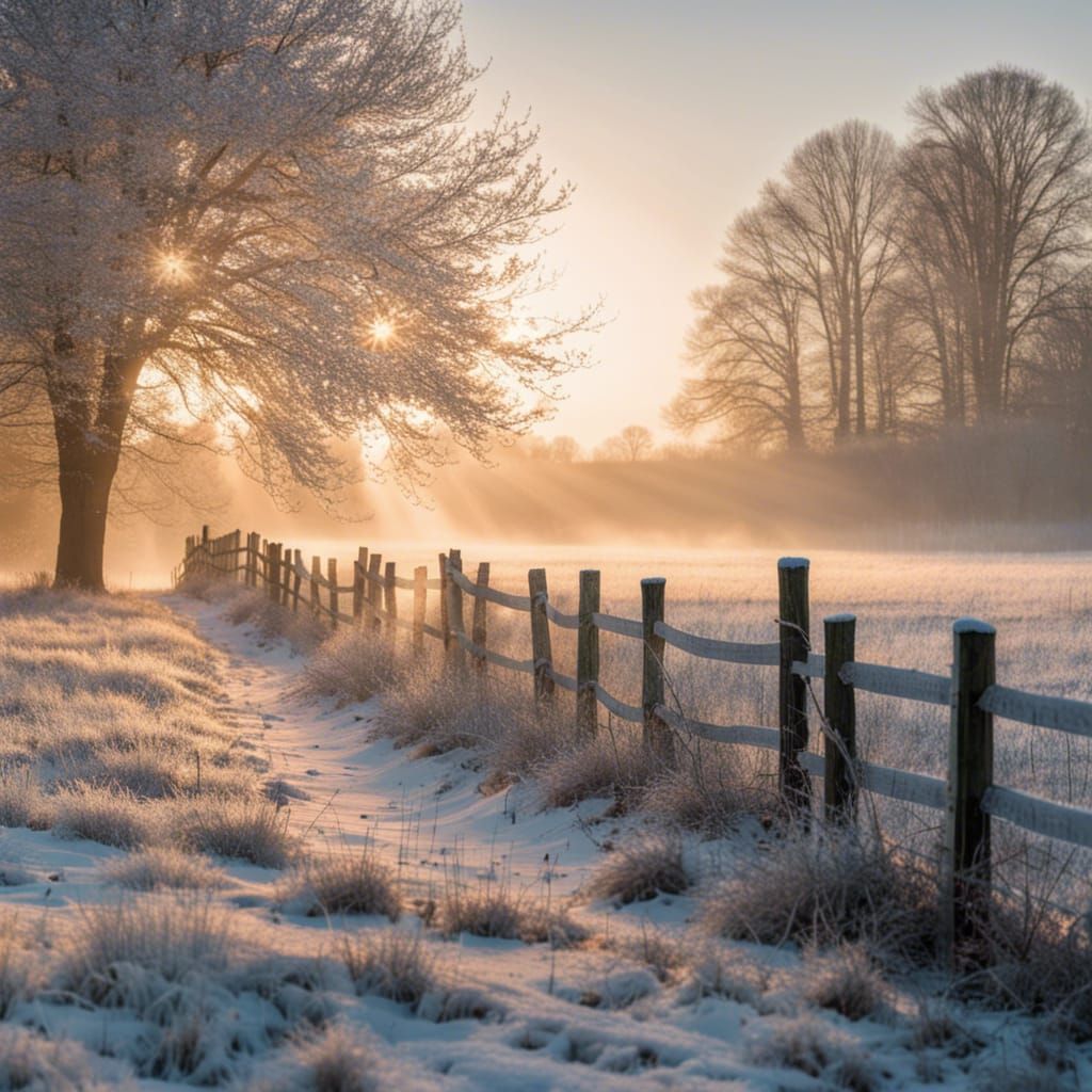 Sunlit Snowy Meadow at Dawn