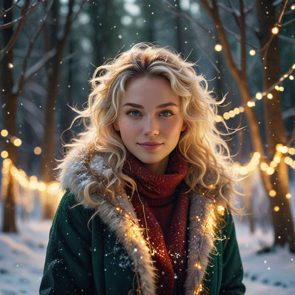 Glowing Winter Girl in Vibrant Fantasy Landscapes