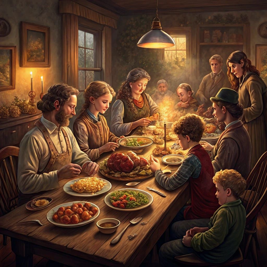 Cozy Family Gathering in Warm Sunday Dinner Scene