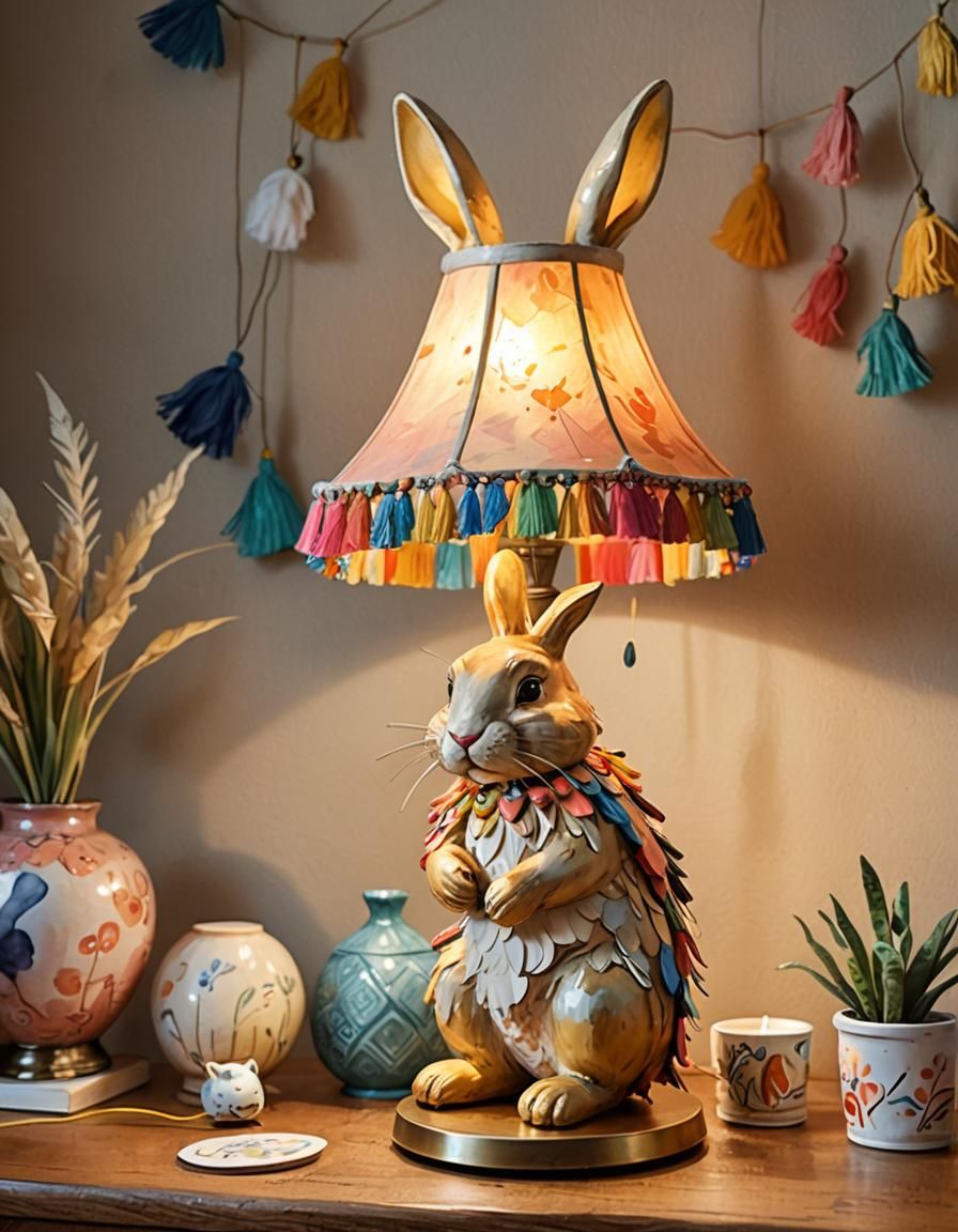Whimsical Rabbit Foot Lamp in Watercolor Style