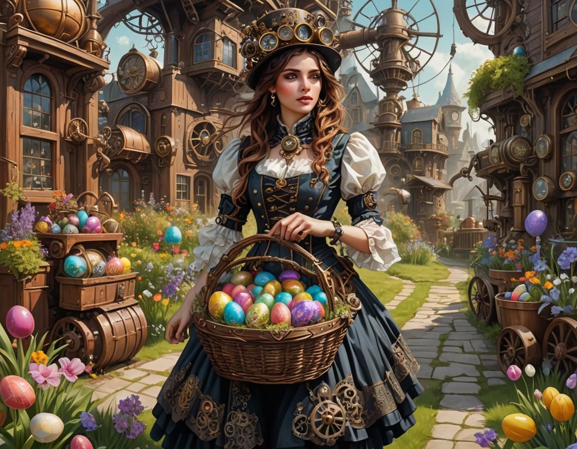Steampunk Girl's Easter Egg Hunt in Fantasy Garden