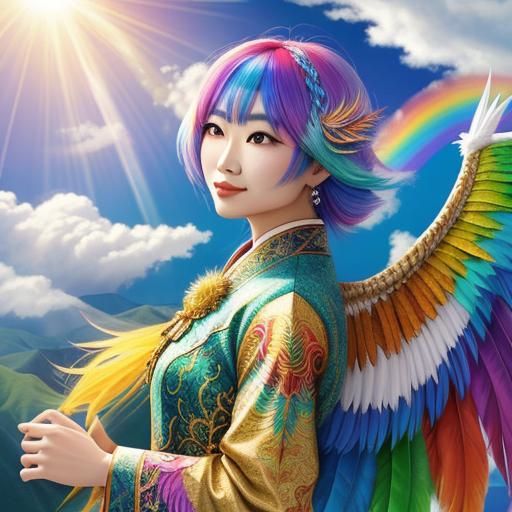 Asian Woman with Dragon Scales in Divine Light