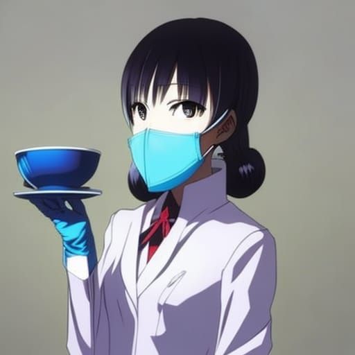 Female Dentist in Anime Style Holding a Cup