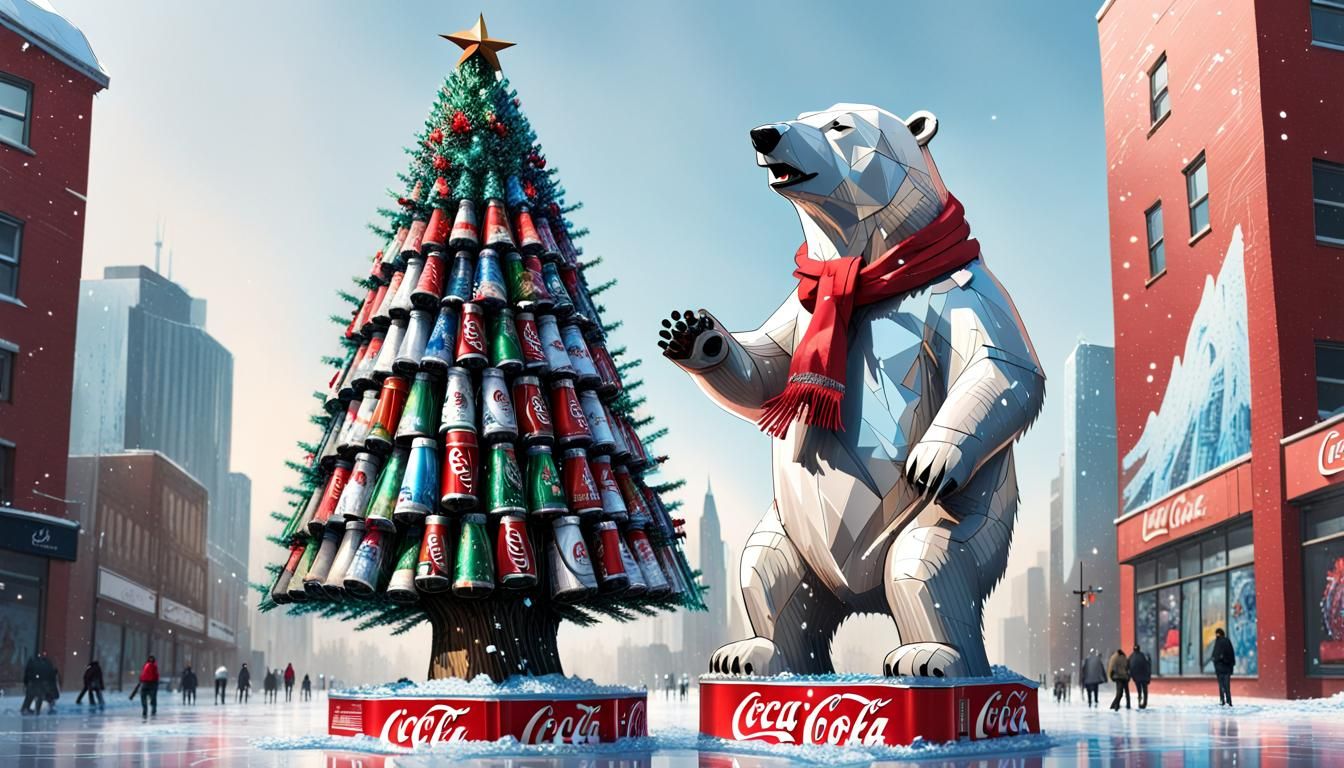 Festive Coke Can Christmas Tree with Skating Bears