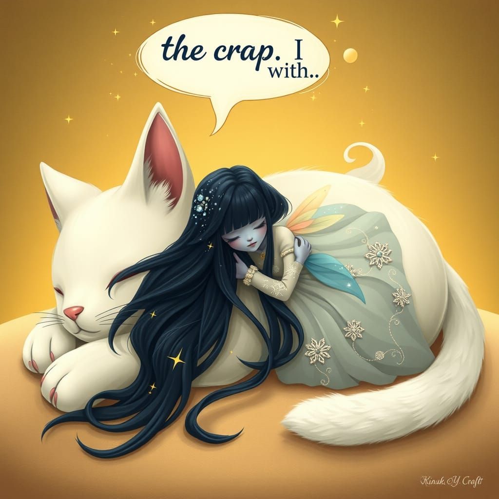 Serene Ivory Cat Enchantress in Whimsical Slumber