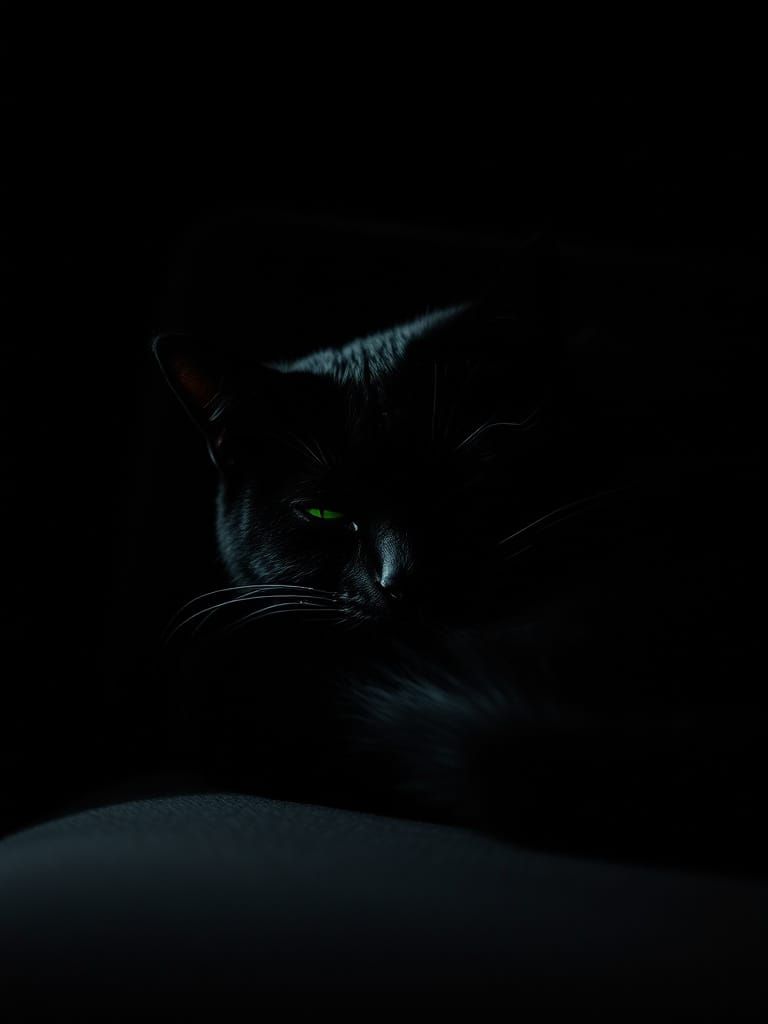 Black Cat Sleeping in Shadowy Armchair, Tenebrism Style
