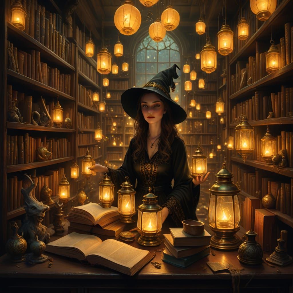 Mystical Wizard's Library in Vibrant Graffiti Style